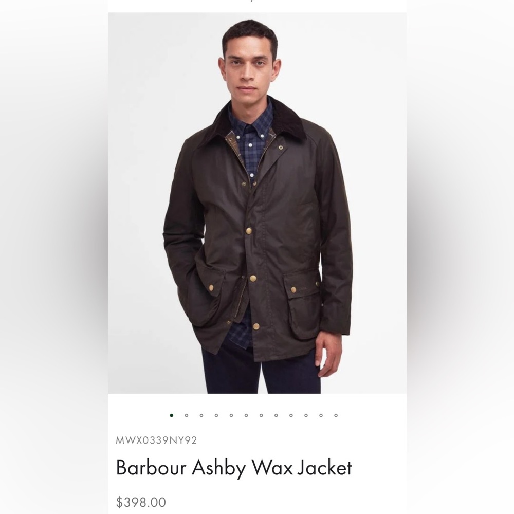 Barbour Men’s Ashby Wax Jacket, Olive, Medium, NWT
